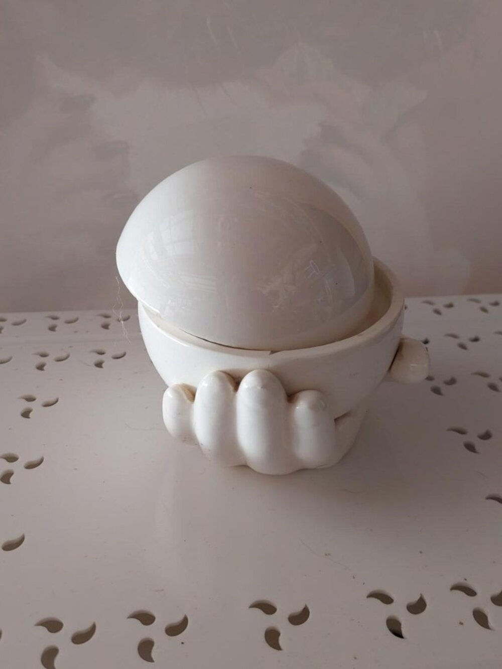 Vintage Shafford Japan Helping Hands Ceramic Covered Trinket Dish Lid 1970s ha